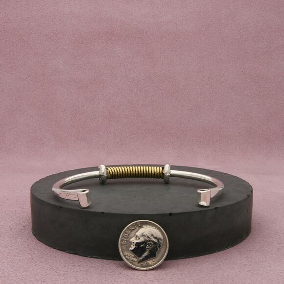 taxco mexico sterling silver & brass accent wrapped cuff bracelet size 6.5in - Picture 2 of 3